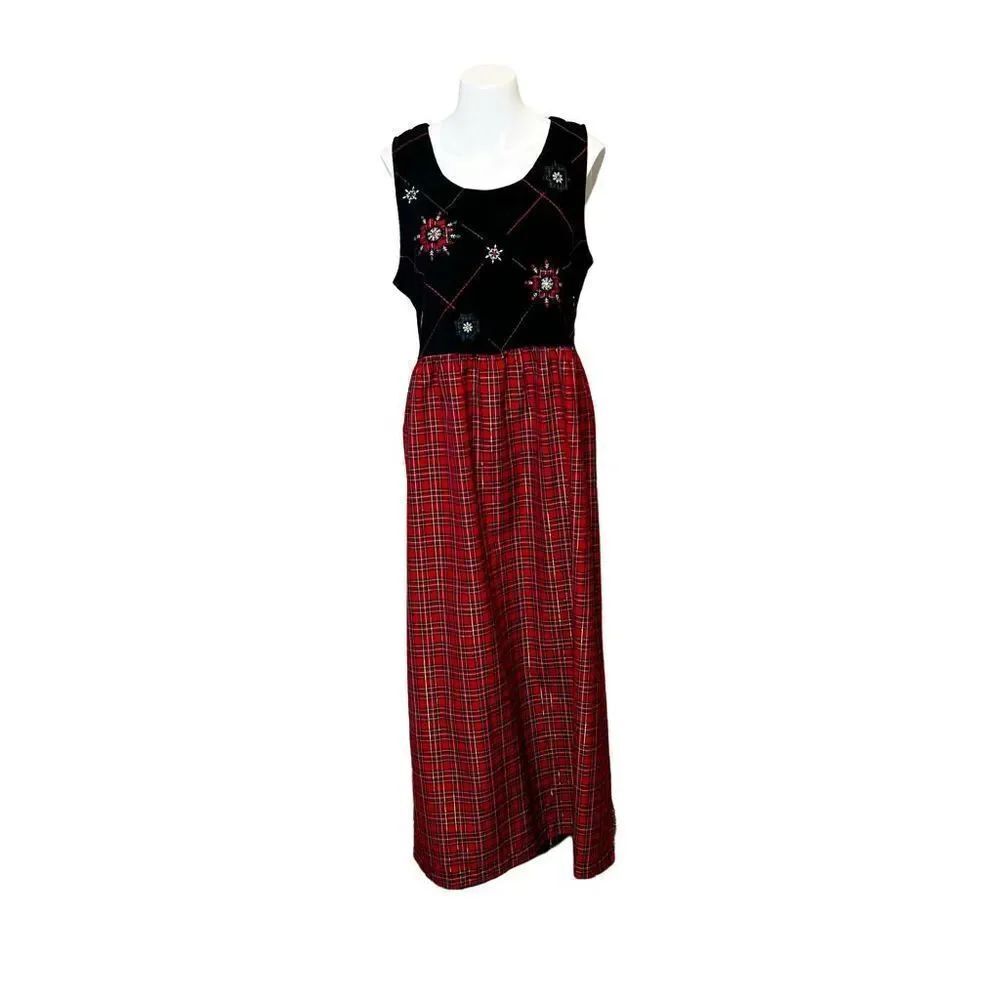 Bobbie Brooks vintage Christmas plaid maxi dress size S